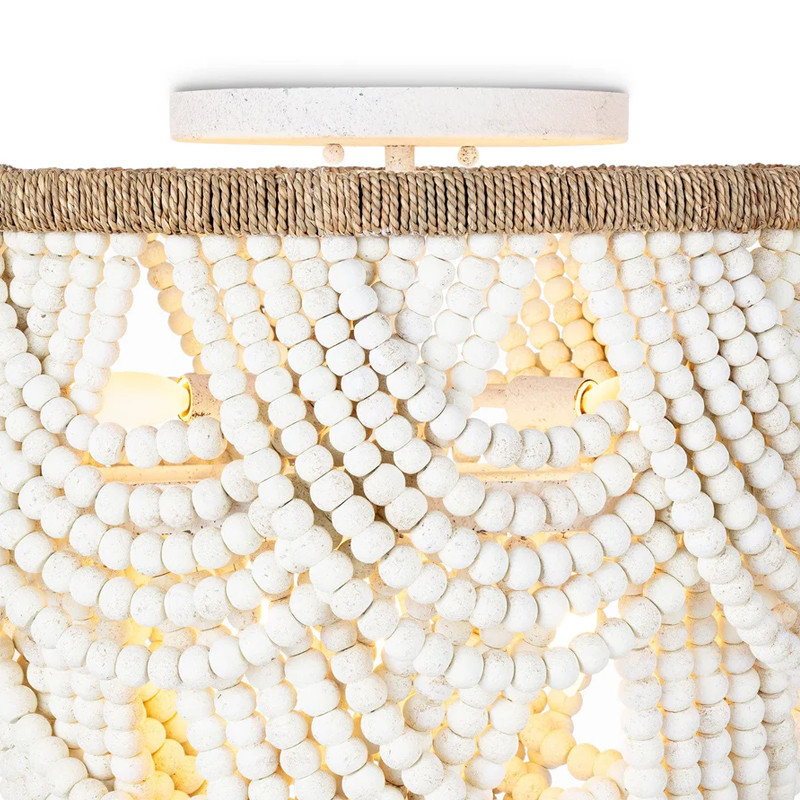 Круглый потолочный светильник с подвесками из круглых деревянных бусин Wooden Beads White Ceiling Lamp
