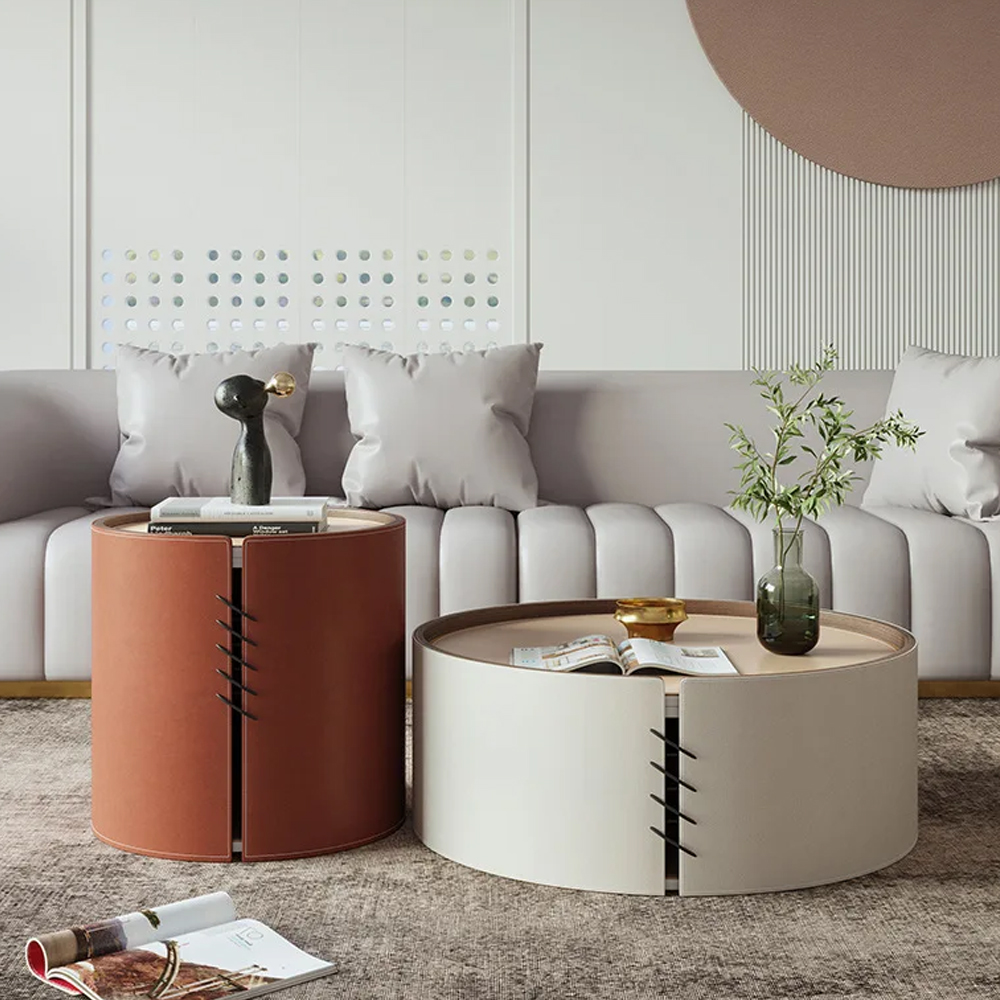 Круглый приставной стол Baxter Leather Side Table