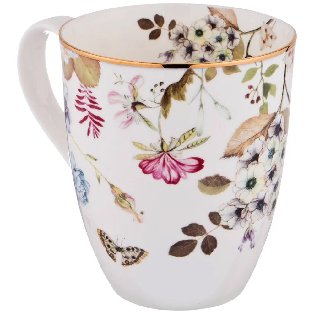 Кружка белая из фарфора с рисунком цветов 400 мл Garden Whisper Porcelain Set