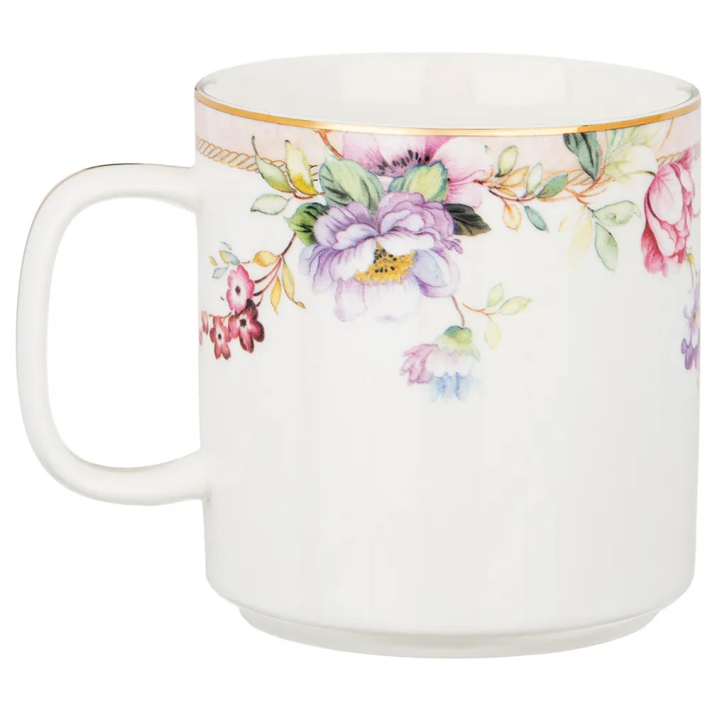 Кружка из фарфора белая с цветочным принтом 400 мл Flower Porcelain Collection