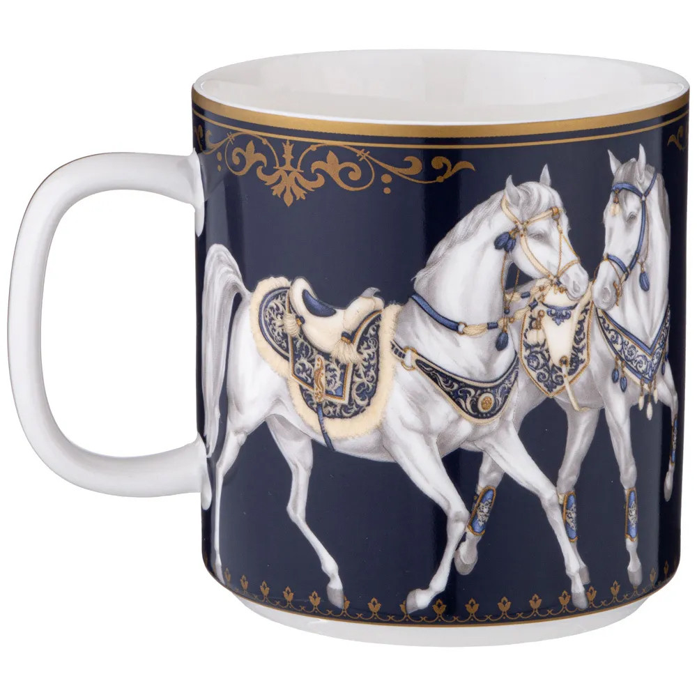 Кружка из фарфора синяя с изображением лошадей 400 мл Porcelain Horse Set