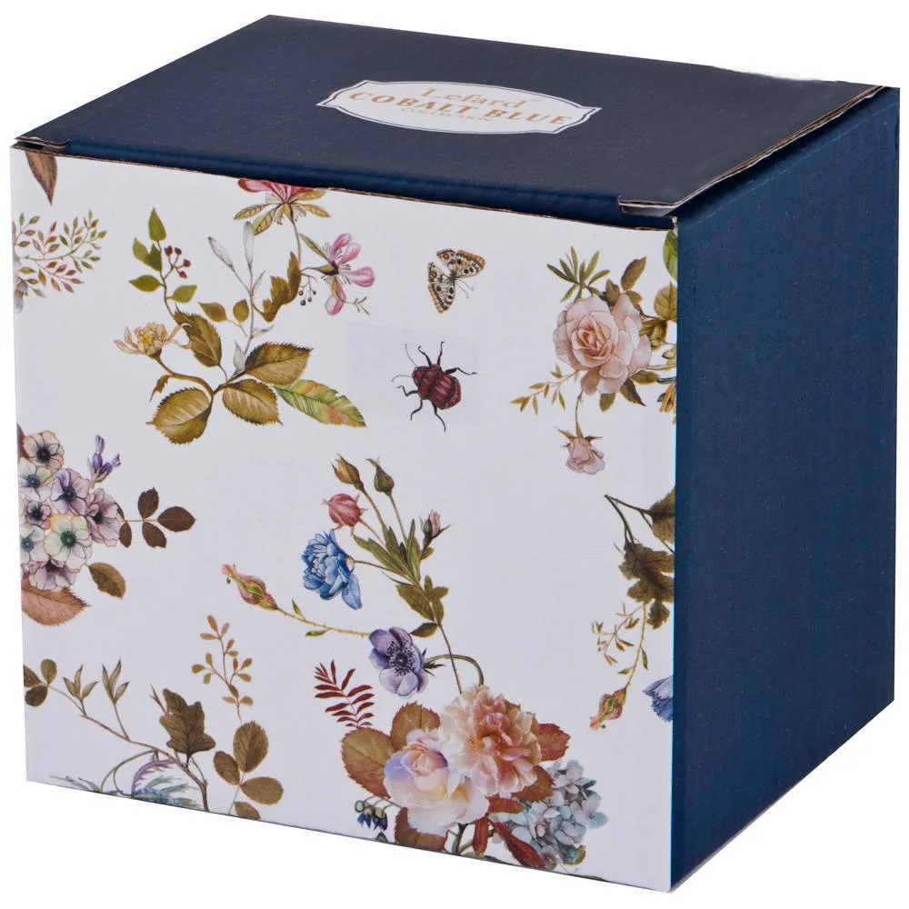 Кружка синяя из фарфора с рисунком цветов 400 мл Garden Whisper Porcelain Set