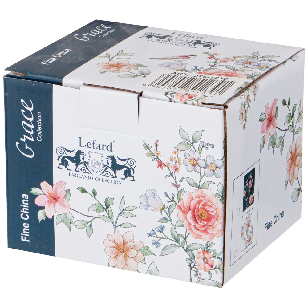 Кружка фарфоровая синяя с цветочным принтом 470 мл Flower Porcelain Collection