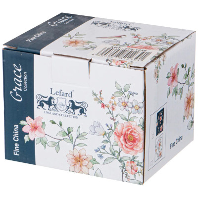 Кружка фарфоровая синяя с цветочным принтом 470 мл Flower Porcelain Collection