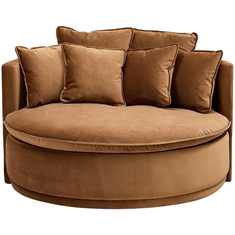 Кушетка круглая с обивкой из велюра коричневая Milky Brown Chair
