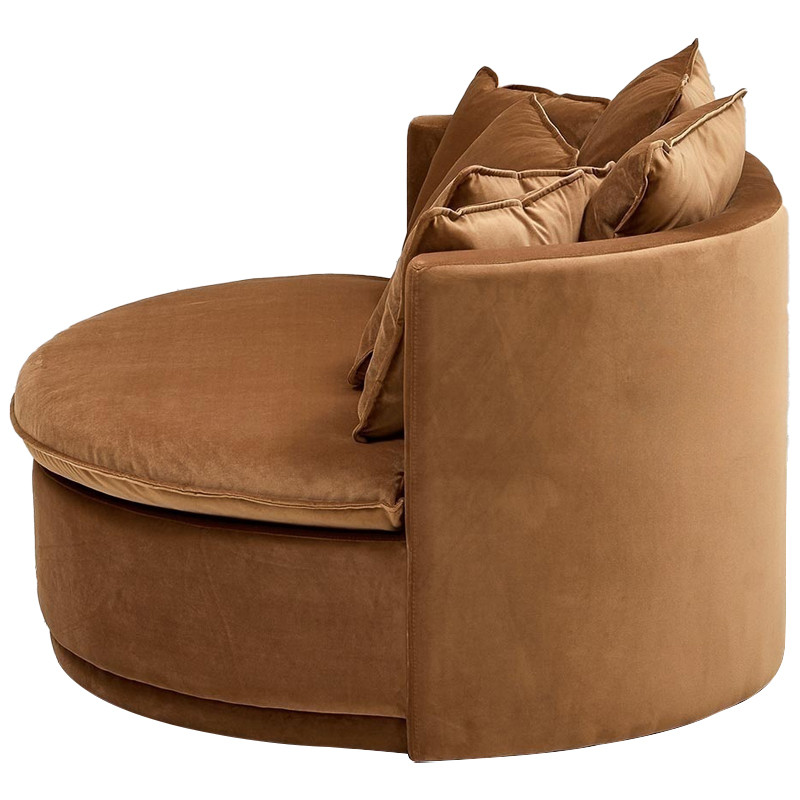 Кушетка круглая с обивкой из велюра коричневая Milky Brown Chair