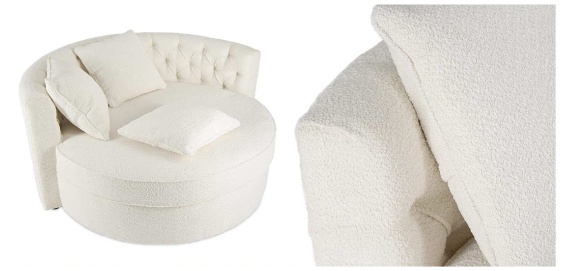Кушетка круглая с обивкой из ткани букле Milky Boucle Chair Белая