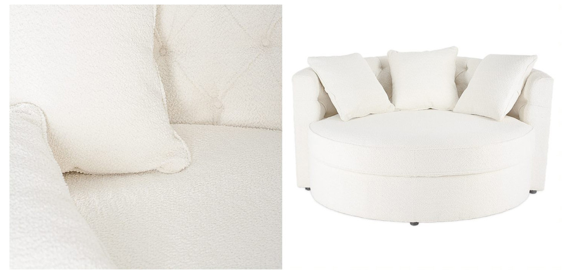 Кушетка круглая с обивкой из ткани букле Milky Boucle Chair Белая