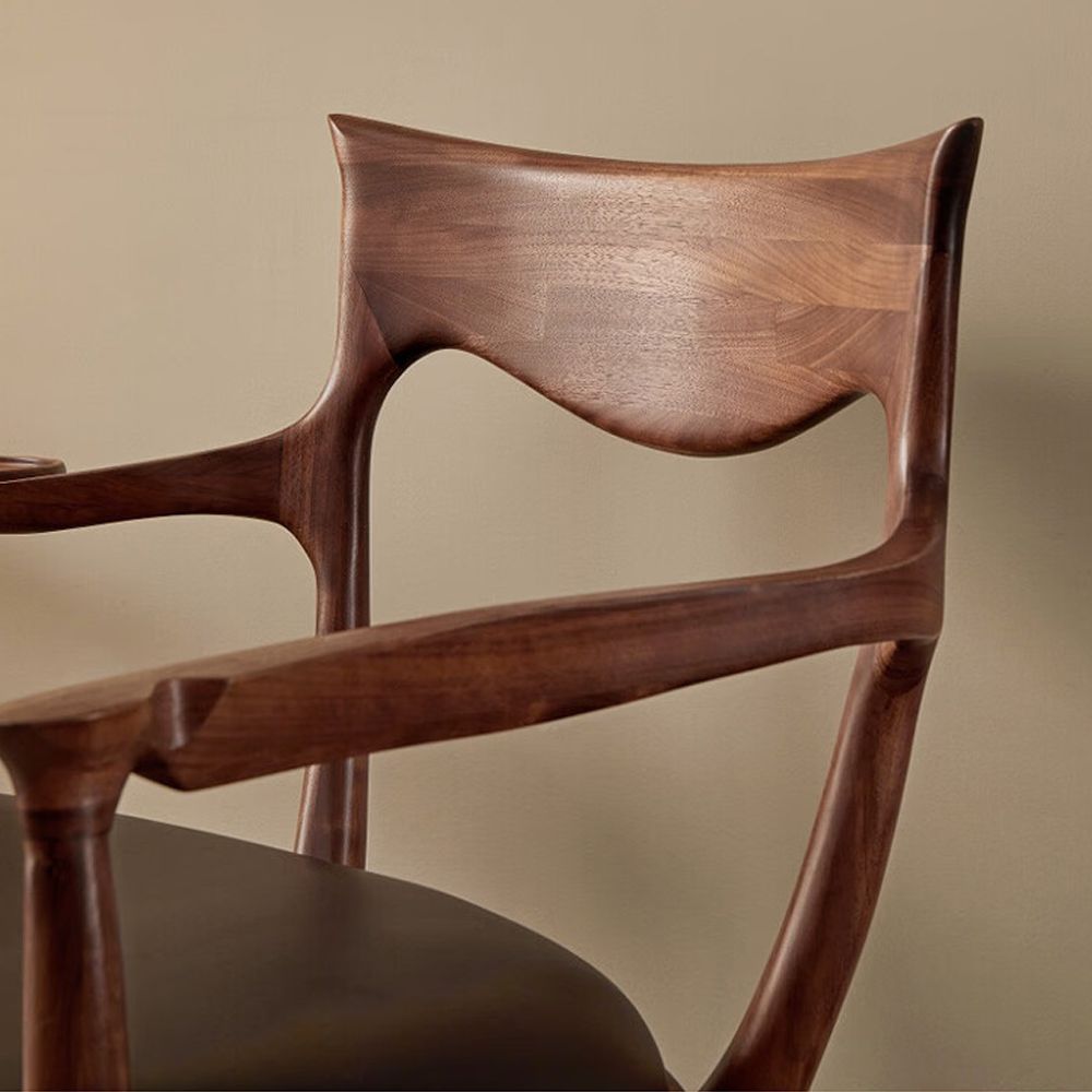 Кушетка с деревянным каркасом и сиденьем из коричневой натуральной кожи Moon Walnut Furniture