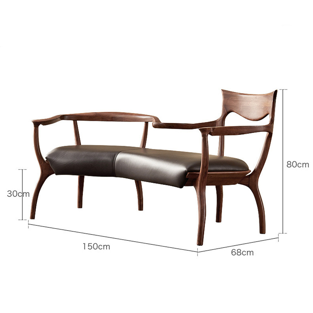 Кушетка с деревянным каркасом и сиденьем из коричневой натуральной кожи Moon Walnut Furniture