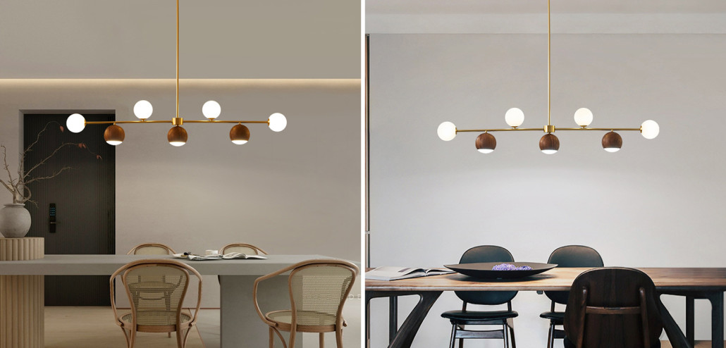 Линейная люстра Theo Metal Wooden Linear Chandelier