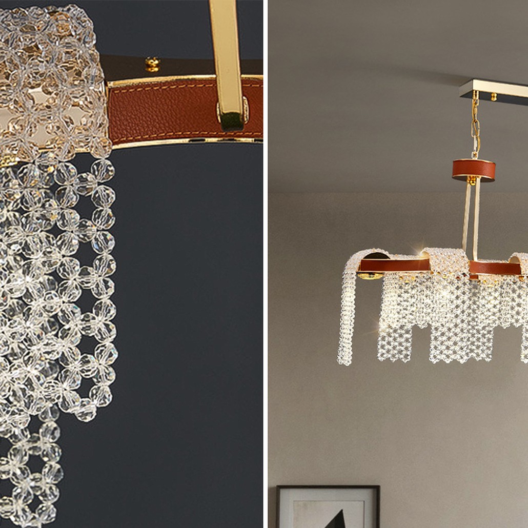 Линейная люстра люстра Leather Glass Chandelier