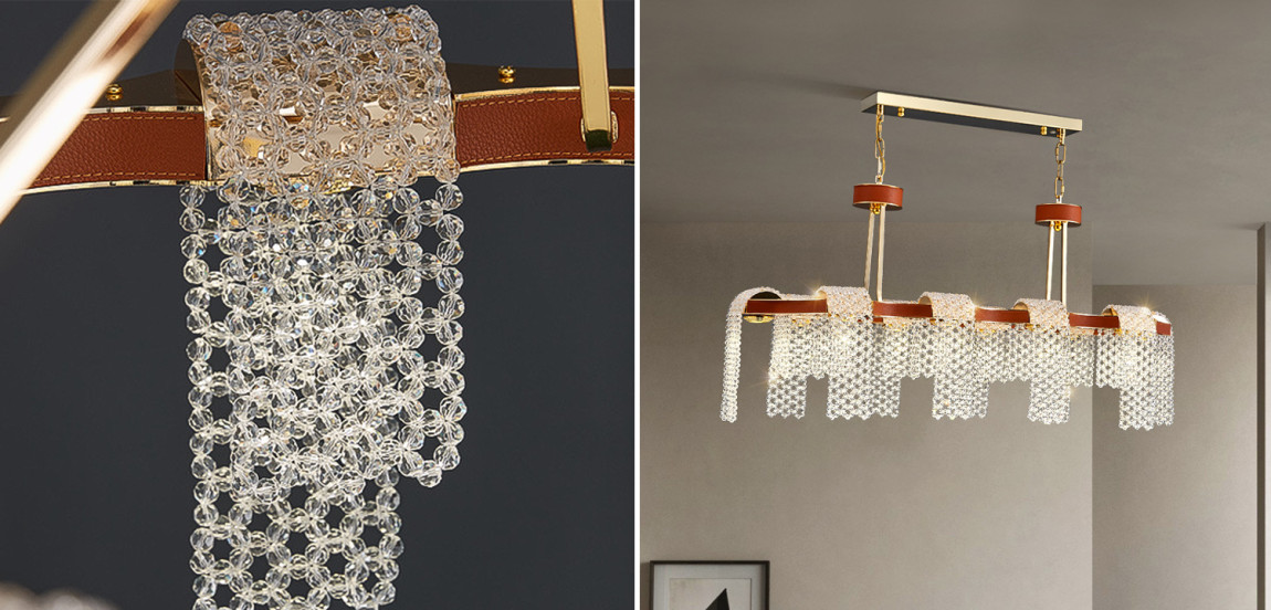 Линейная люстра люстра Leather Glass Chandelier