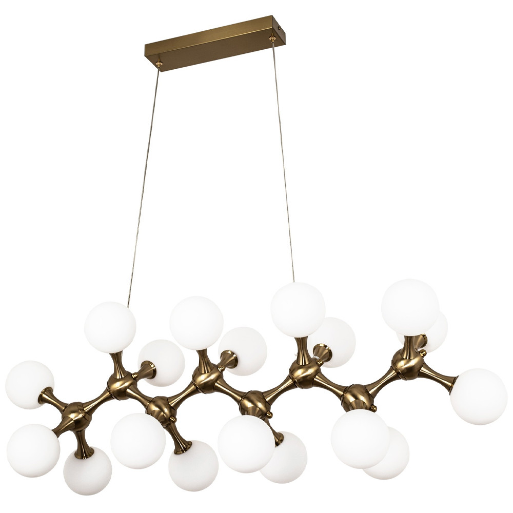 Линейная люстра с плафонами из стеклянных шаров Pearls Suspension Linear Brass Chandelier
