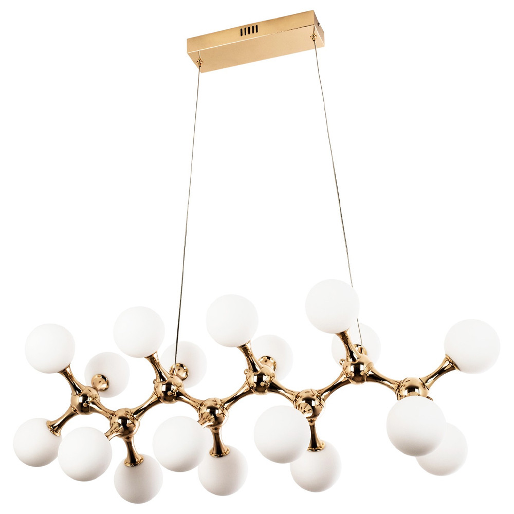 Линейная люстра с плафонами из стеклянных шаров Pearls Suspension Linear Gold Chandelier