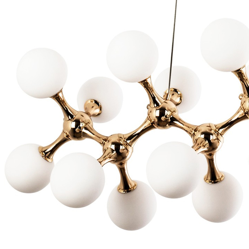 Линейная люстра с плафонами из стеклянных шаров Pearls Suspension Linear Gold Chandelier