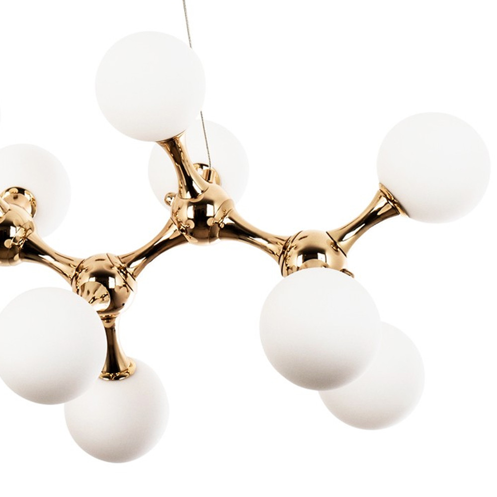 Линейная люстра с плафонами из стеклянных шаров Pearls Suspension Linear Gold Chandelier