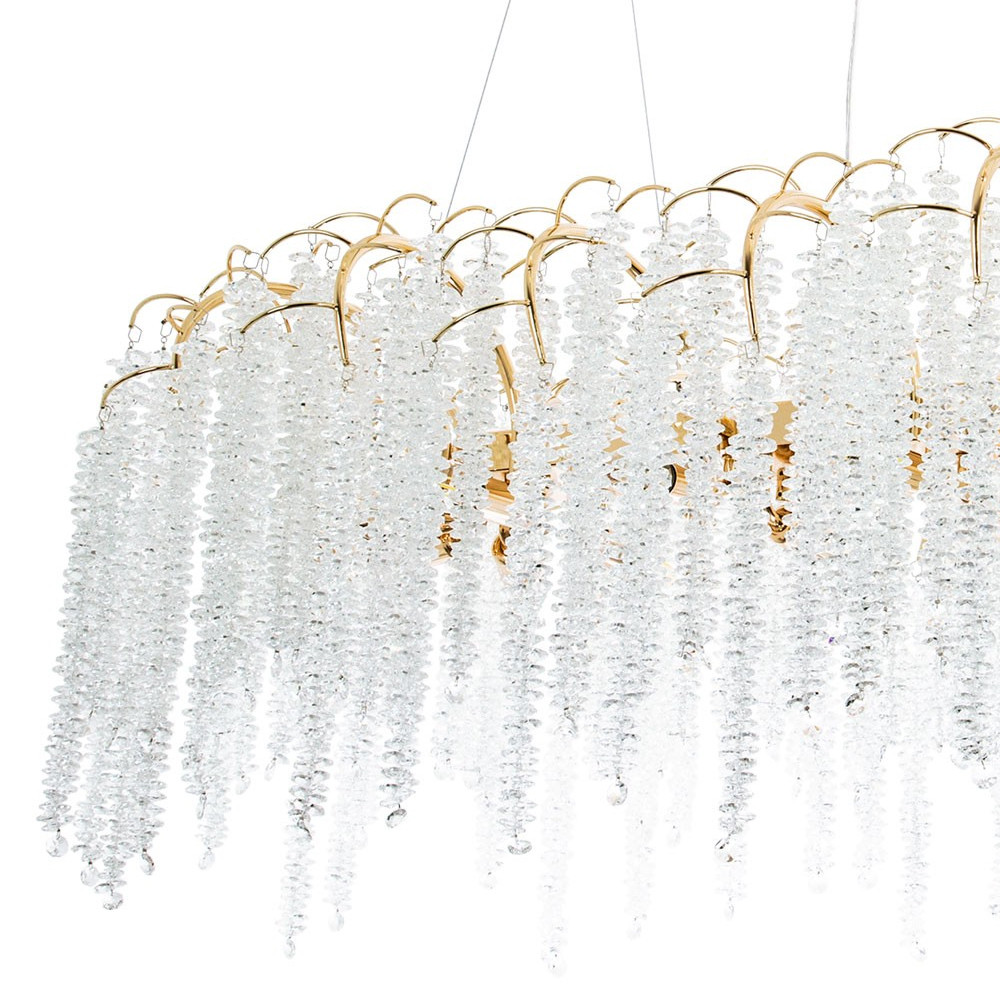 Линейная люстра с хрустальными подвесками Bunch of Crystal Berries Linear Gold Chandelier 16