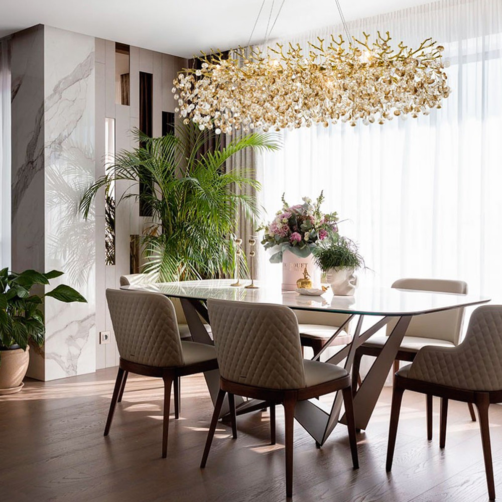 Линейная люстра с хрустальными подвесками Fairytree Gold Crystal Linear Chandelier 14