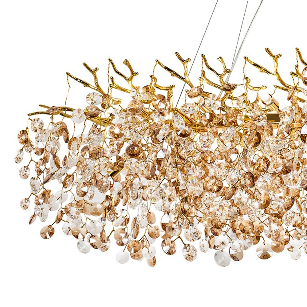 Линейная люстра с хрустальными подвесками Fairytree Gold Crystal Linear Chandelier 14