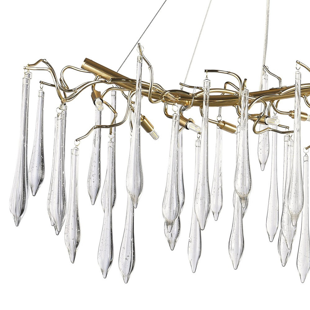 Линейная люстра с хрустальными подвесками в виде капель Droplet Crystal Gold Linear Chandelier 12