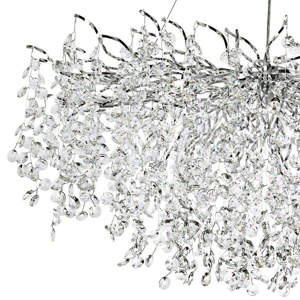 Линейная люстра с хрустальными подвесками на металлических ветках Fairytree Light Silver Linear Chandelier 18
