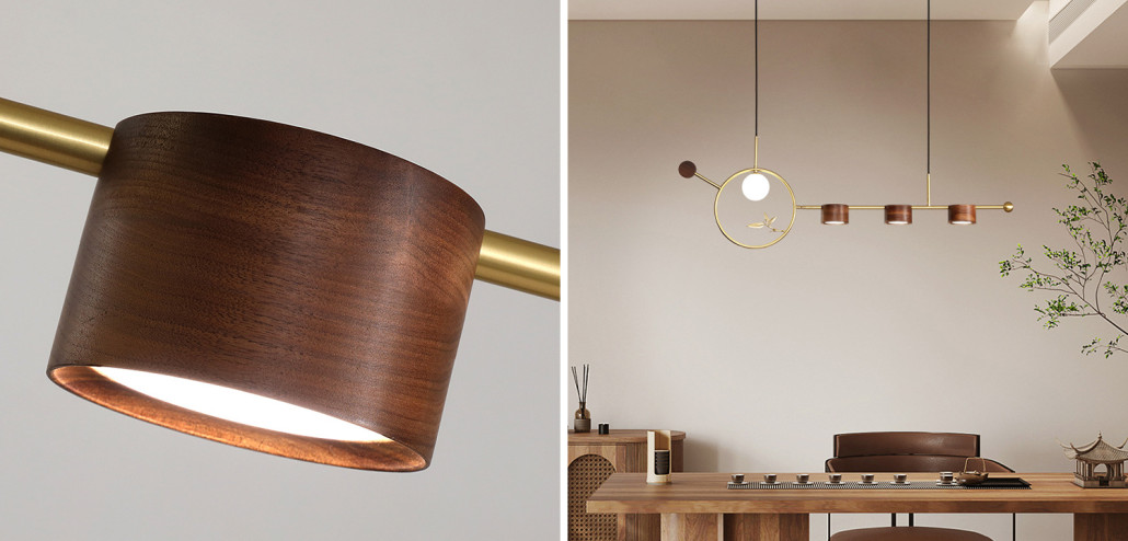 Линейный светильник Metal Wood Ring Leaf Linear Light