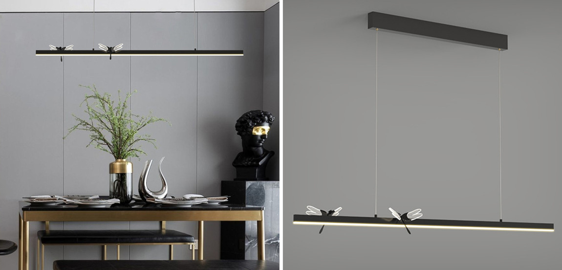 Линейный светильник со стрекозами Dragonfly Linear Chandelier Black