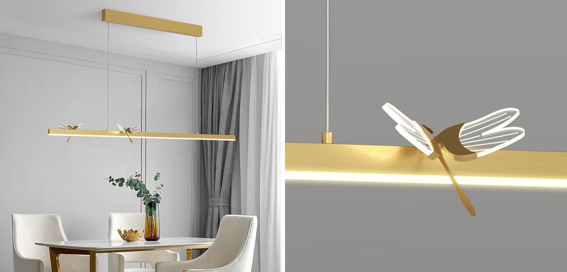 Линейный светильник со стрекозами Dragonfly Linear Chandelier Gold