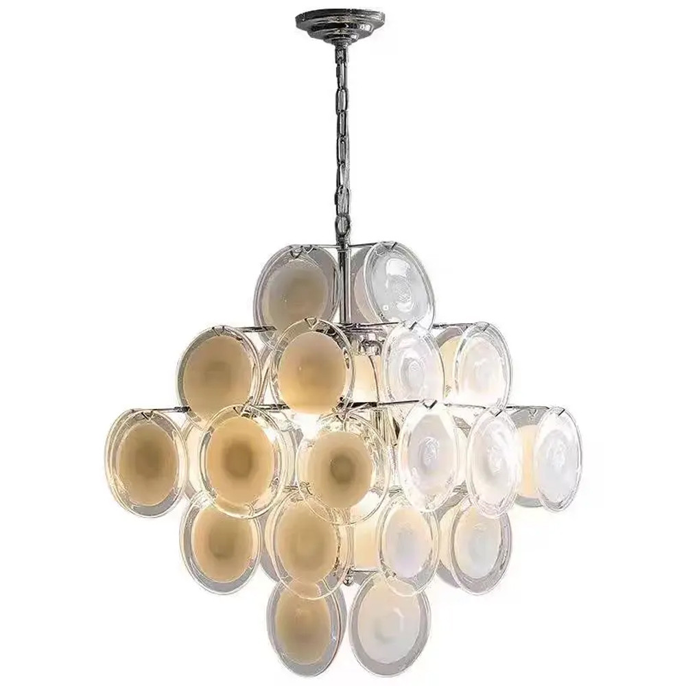 Люстра  с каскадом из круглых декоративных элементов  White Clear Glass Chandelier