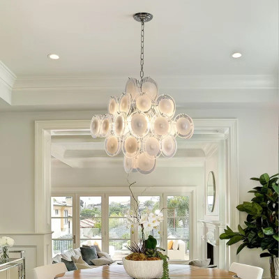 Люстра  с каскадом из круглых декоративных элементов  White Clear Glass Chandelier