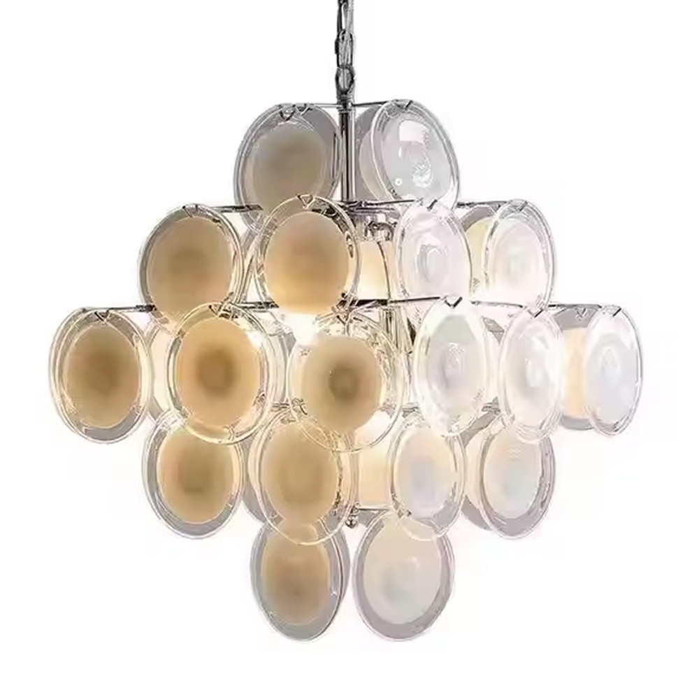 Люстра  с каскадом из круглых декоративных элементов  White Clear Glass Chandelier