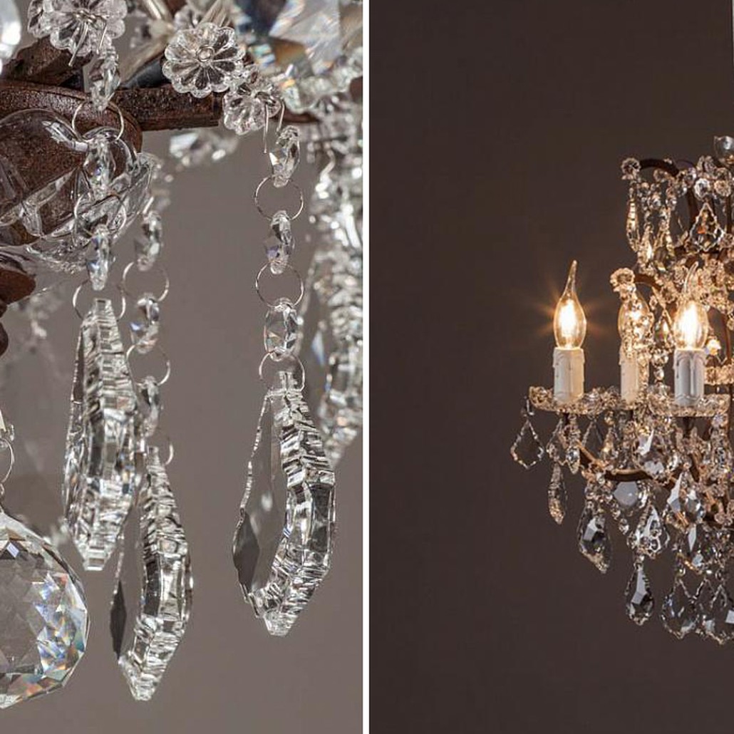 Люстра 19th c. Rococo IRON & CLEAR CRYSTAL Brown Chandelier 6