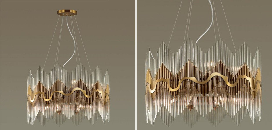 Люстра Bronze Pipes стеклянная на 12 ламп