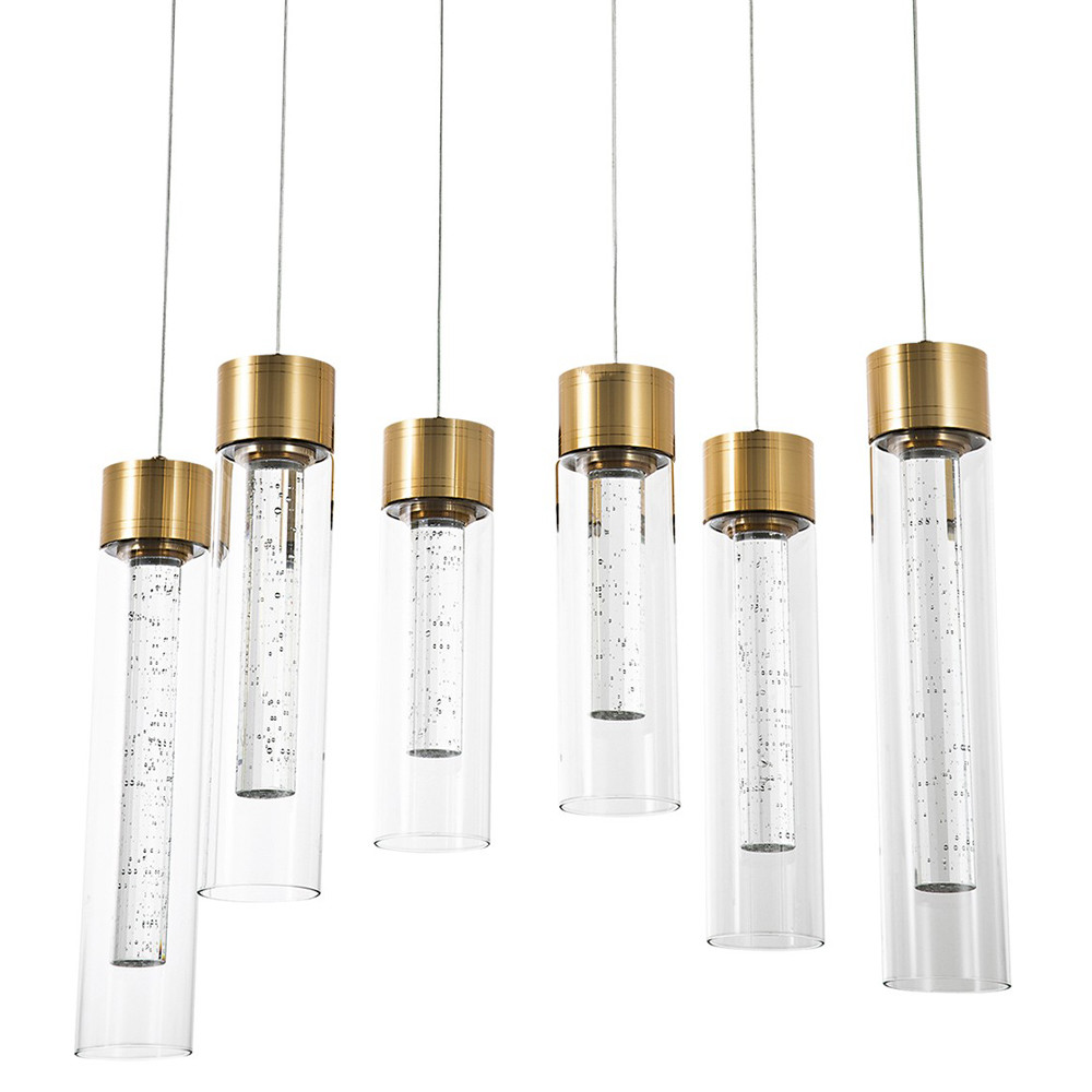 Люстра c 6-ю стеклянными плафонами золото Sparkling Bubbles Tube Gold Hanging Lamp