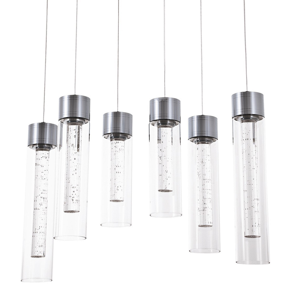 Люстра c 6-ю стеклянными плафонами хром Sparkling Bubbles Tube Chrome Hanging Lamp
