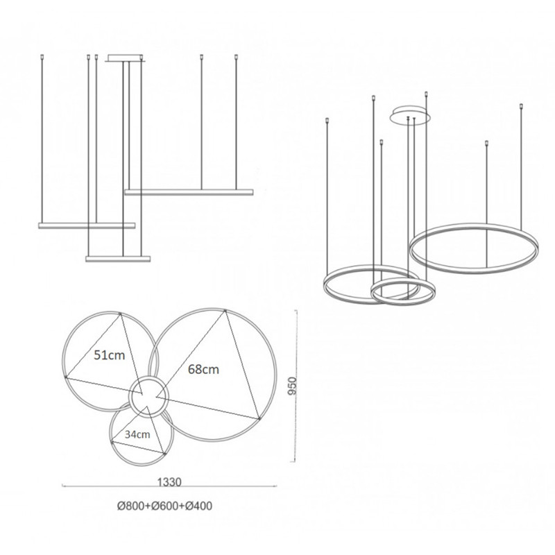 Люстра Crystal round chandelier 3 кольца Белый