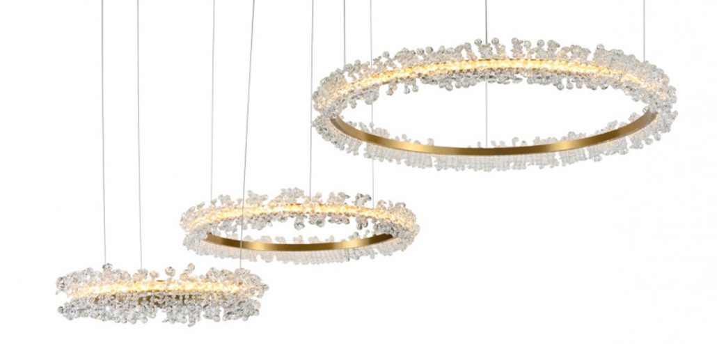 Люстра Crystal round chandelier 3 кольца Латунь