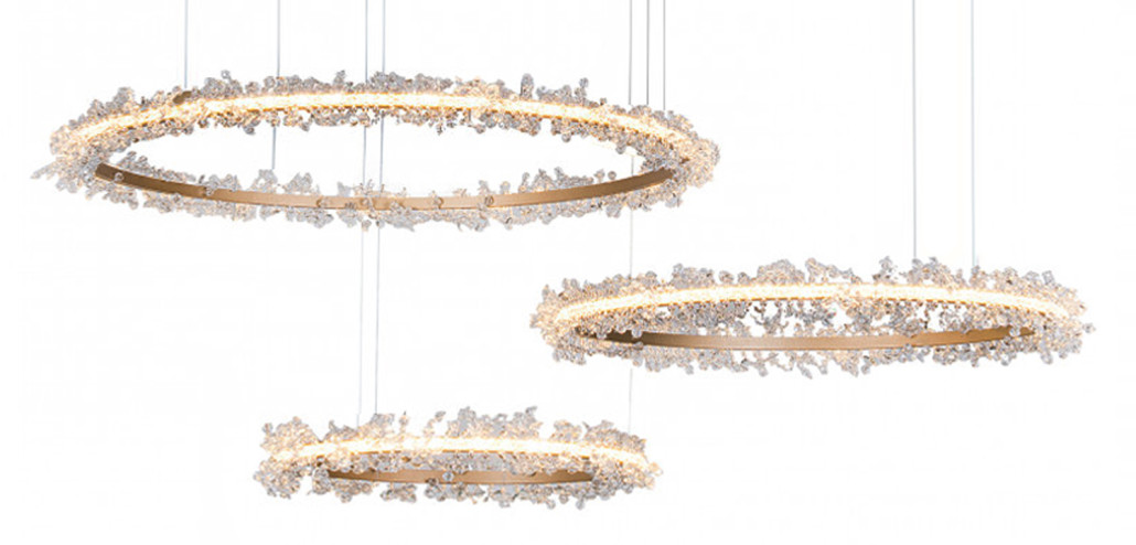Люстра Crystal round chandelier Люстра 3 кольца Матовое Золото