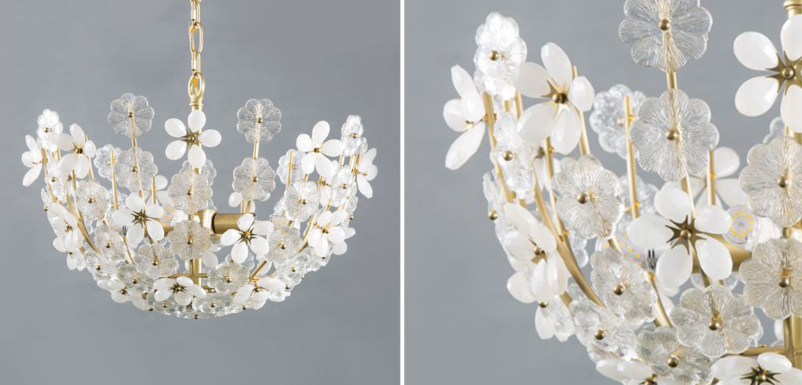 Люстра Glass White Flowers Chandelier