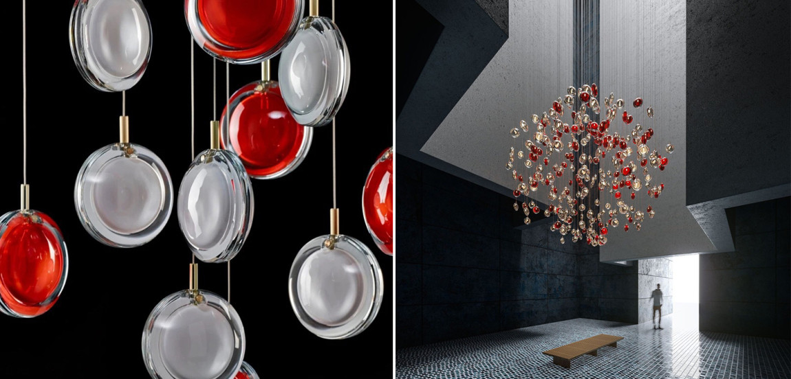 Люстра Lens 12 красный в стиле Bomma