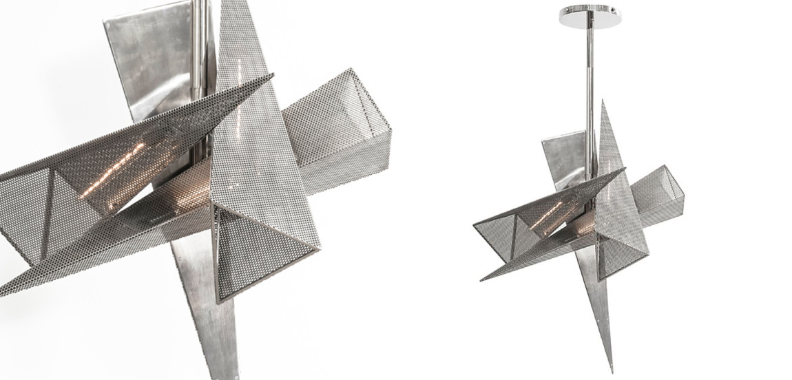 Люстра Susan Hornbeak TRYSTAN CHANDELIER - Silver Leafed Perforated Steel Pyramids Silver