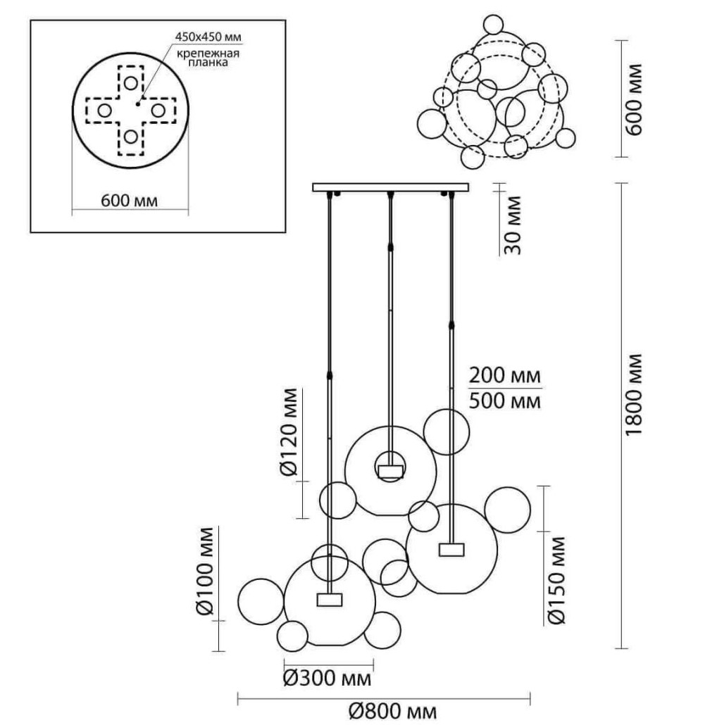 Люстра Transparent Bubble Chandelier Gold Circle