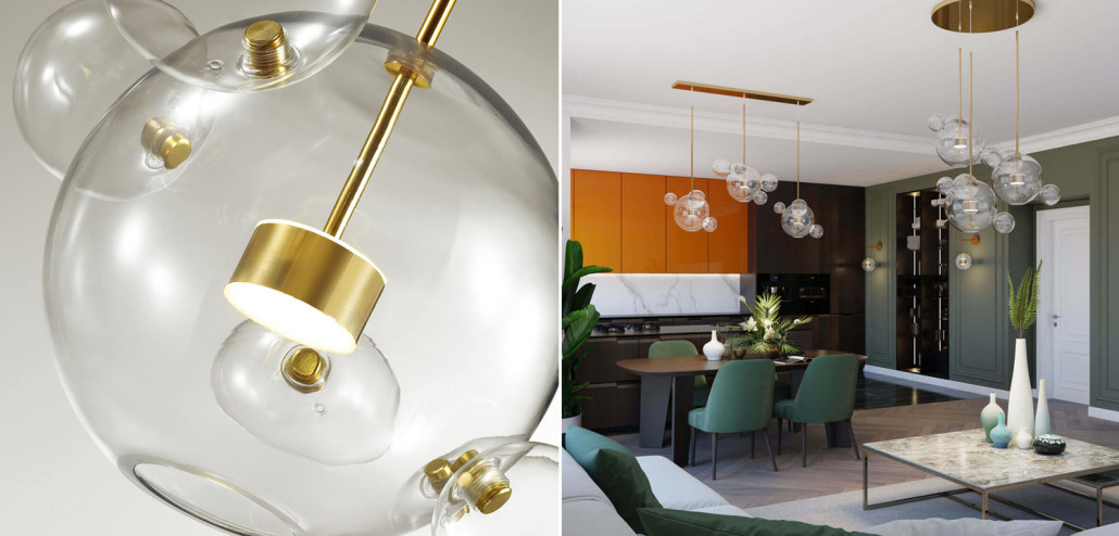 Люстра Transparent Bubble Chandelier Gold Line
