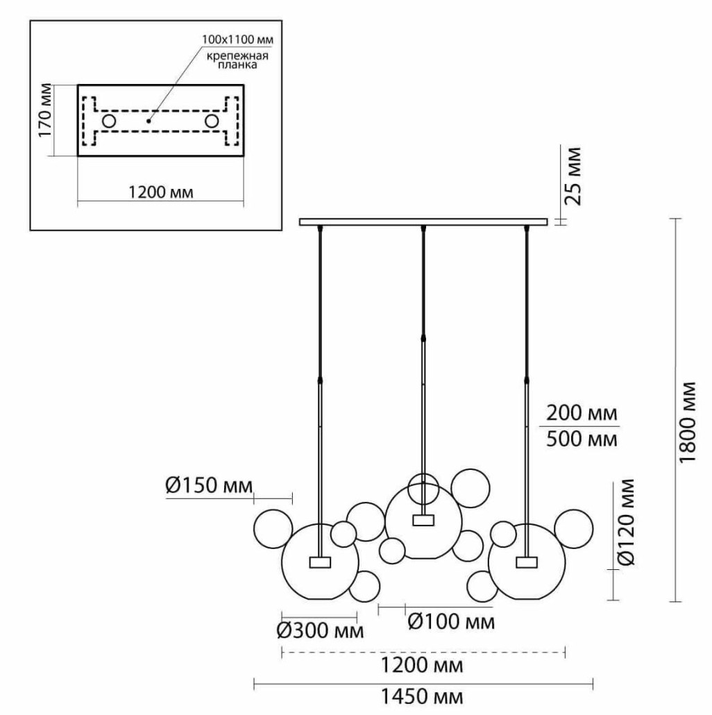 Люстра Transparent Bubble Chandelier Gold Line