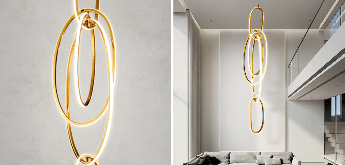Люстра Vertical Gold Oval Rings Chandelier