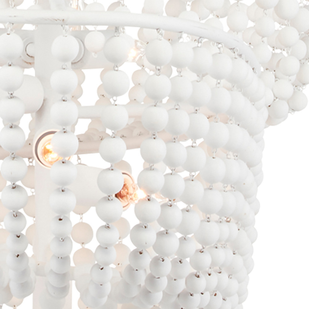 Люстра белая в форме спирали с декором из круглых деревянных бусин White Wooden Beads