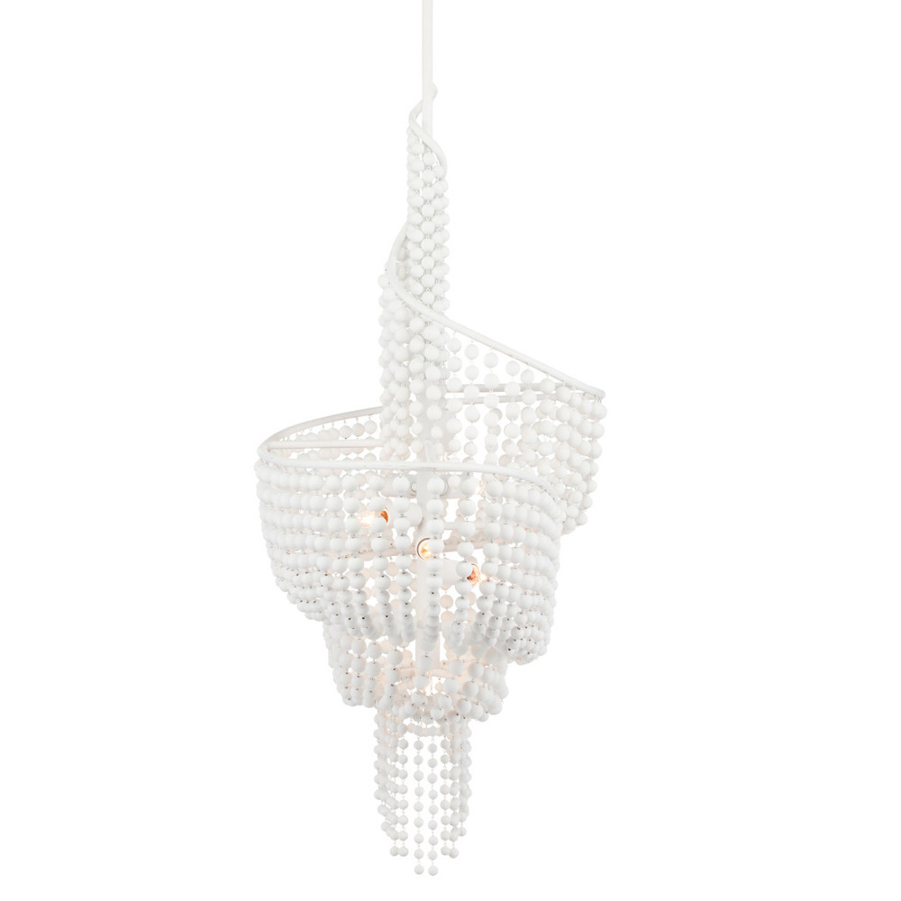Люстра белая в форме спирали с декором из круглых деревянных бусин White Wooden Beads