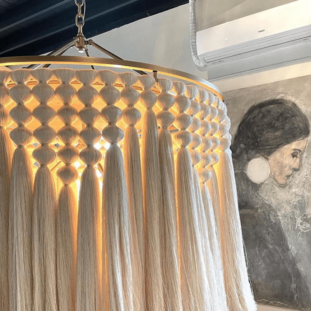 Люстра белая плетеная с кисточками Boho Tassel Chandelier
