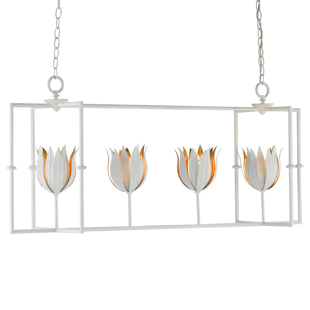 Люстра белая прямоугольная с абажурами в виде цветков тюльпана White Tulips